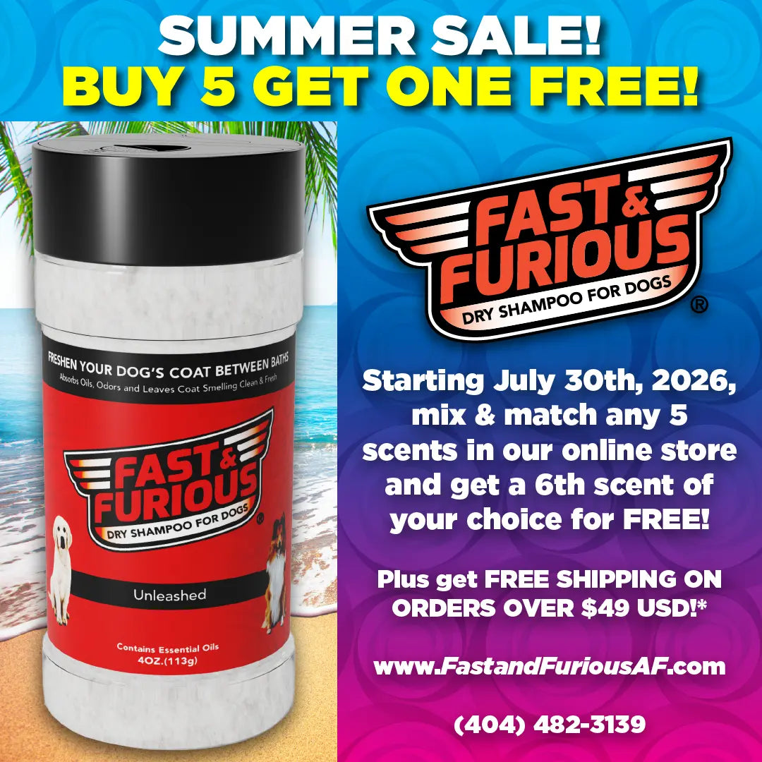 SQUARE BANNER - Summer Sale, Buy 5 Dry Shampoos for Dogs Get One Free